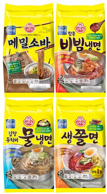 오뚜기 메밀소바(2인) 612g 1개+생쫄면(2인) 452g 1개+김장동치미물냉면(2인) 946g 1개+함흥비빔냉면(2인) 490g 1개, 1세트, 2.5kg