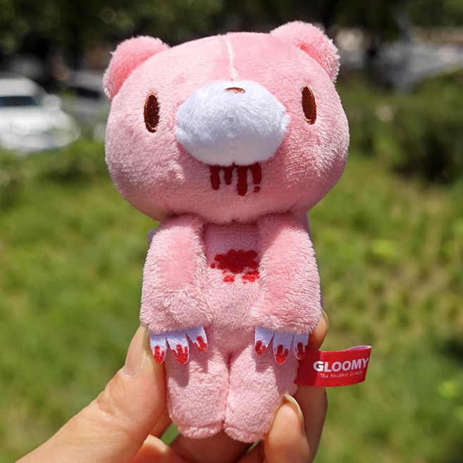 12cm 핑크 글루미 베어 플러시 귀여운 폭력적인 곰 인형 키체인 가방 지갑 장식품 일본 애니메이션 수집품 선물, [01] Bear blood