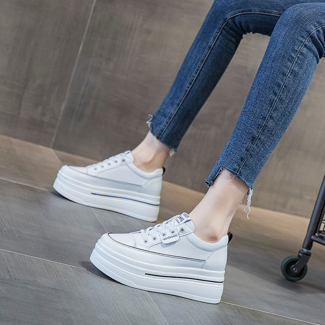 여성 리얼 소가죽 통굽 스니커즈 발편한 키높이 운동화 K529