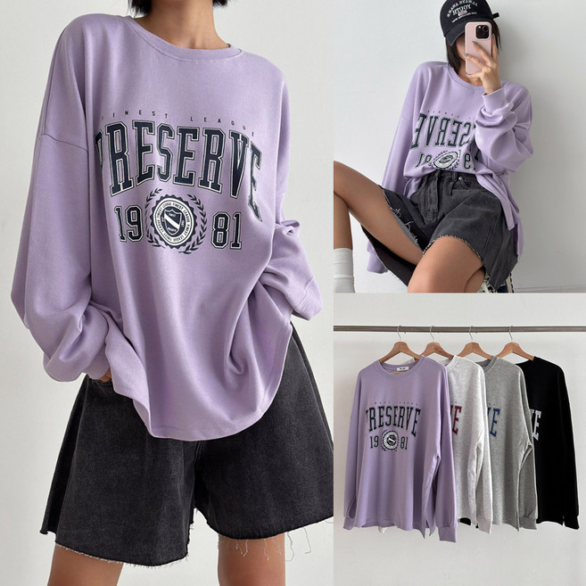 아이우먼 여성 빅사이즈 오버핏 라운드넥 옆트임 긴팔 티셔츠 봄 가을