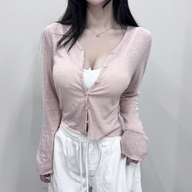 VANANA2 국내생산 날씬해보이는 여성 사계절 린넨 레이어드 브이넥 가디건