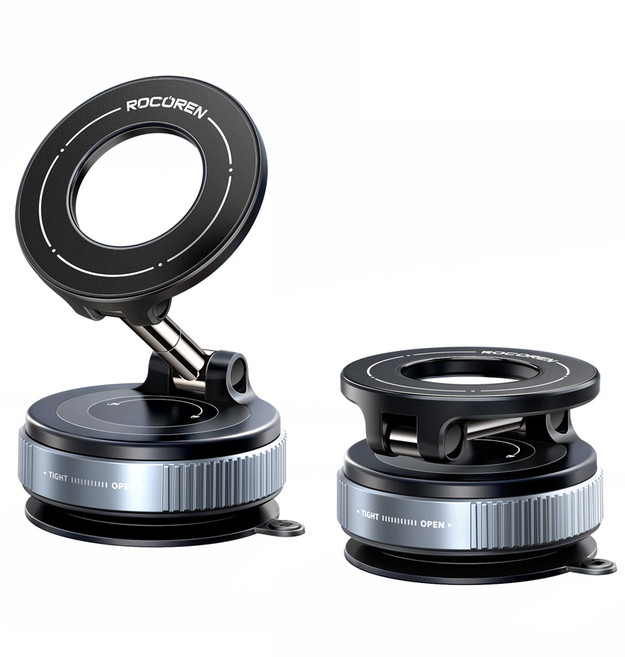 Rocoren 맥세이프 360도 회전 접이식 진공 흡착식 차량용 거치대 전차종 자석 홀더, 블랙, 1개