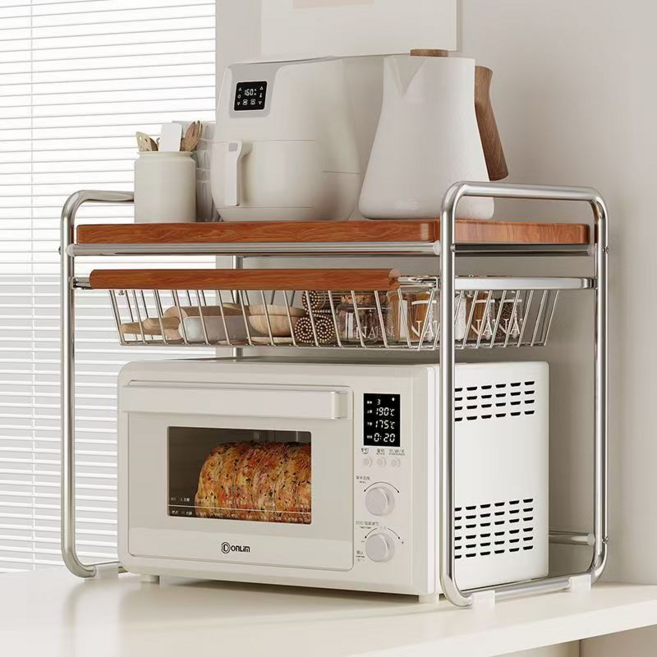 다용도 전자렌지 스탠드 밥솥 홀더 2단 수납 오븐 홀더, 브라운