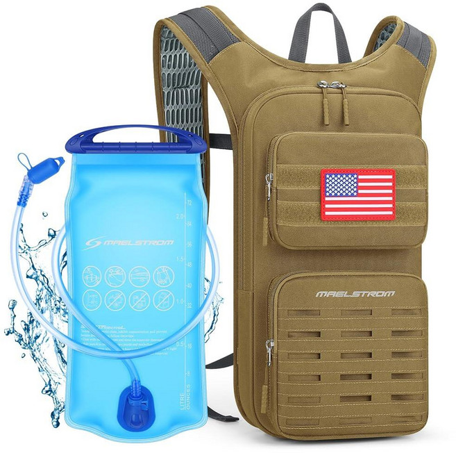 Maelstrom Hydration Backpack with 2L Water Bladder Tactical Molle for Men Women Hydration Pack Hik, Khaki