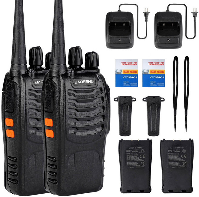 Havos 1+1 세트 생활무전기 캠핑 등산 야외활동 초소형 워키토키, 검은색