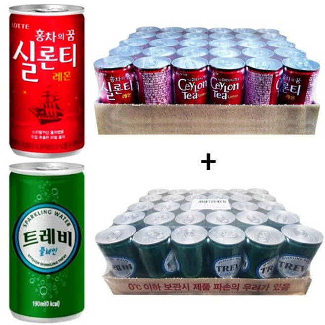 실론티 175ml(30캔) + 트레비 플레인 190ml(30캔), 60캔, 175ml