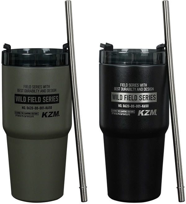 카즈미 필드650ml 텀블러 캠핑 보온보냉 밀리터리 스트로우 빨대포함, 카키, 1개