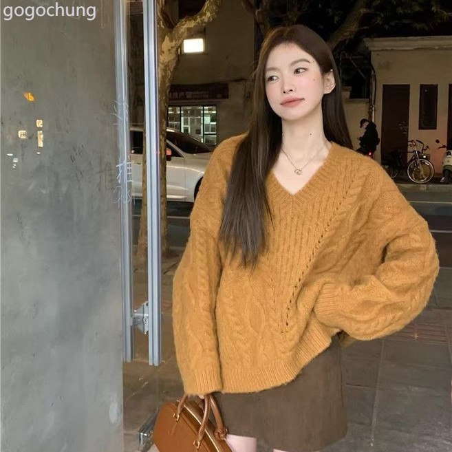 韓系百搭軟糯套頭毛衣女秋冬2025新款純色設計感寬鬆顯瘦針織上衣