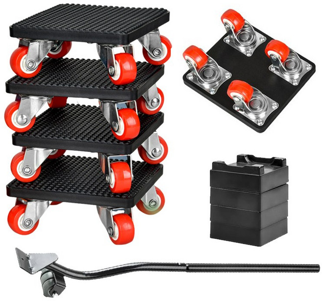 LA DERIVE 만능 레버 가구 운반 파워 레일 가구 이동 바퀴 이동 바닥 보호 가구 연장 레버 튼튼, 4개의 이동륜-굵은 레버, 1개