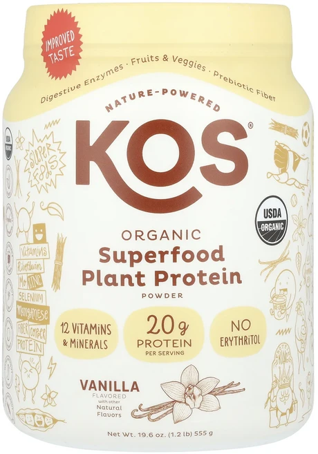정말좋습니다 KOS 유기농 슈퍼푸드 식물성 단백질 분말 바닐라 555g (1.2 lb) 빠르게배송해드릴게요, 1개 - 쿠팡