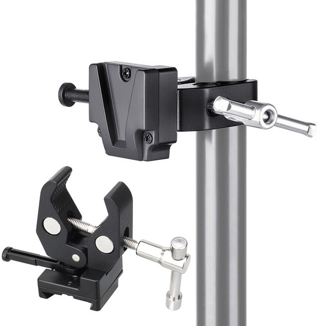 V마운트 클램프 파이프 연결 업그레이드 신형 집게 V 배터리 스탠드 삼각대 장비 용품 연결, 1개, 블랙(단일색상)