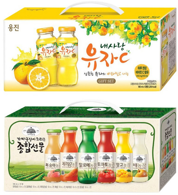 내사랑유자C 12병 + 가야종합선물세트 12병 혼합상품, 24개, 180ml