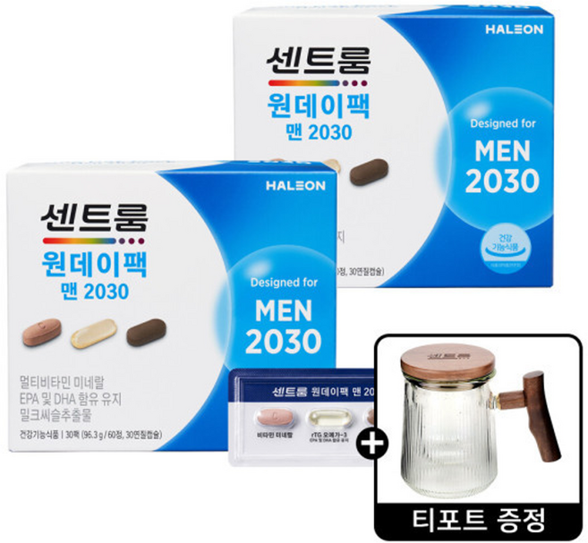 센트룸 원데이팩 맨2030 (30팩) 96.3g x2개 + 센트룸 티포트, 2개, 30회분