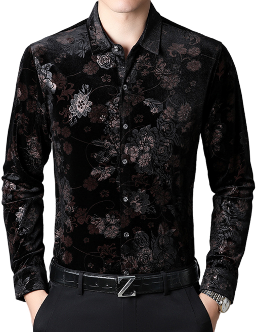 남자 댄스복 추동 긴팔 플라워 셔츠 남 빅사이즈 루즈핏 무열 캐주얼 셔츠 A896