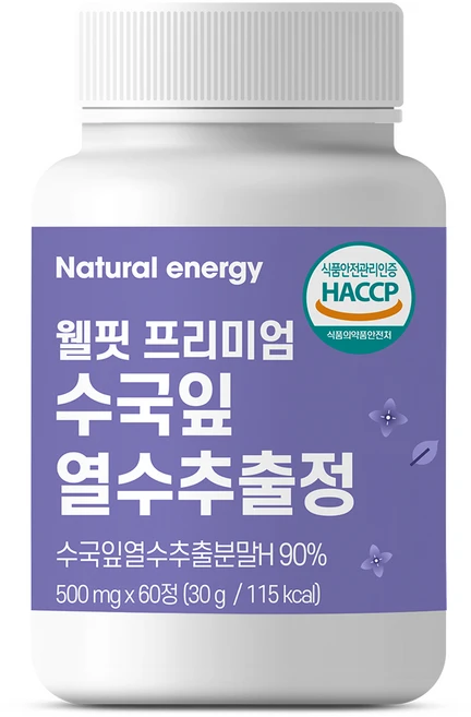 내추럴에너지 웰핏 프리미엄 수국잎 열수 추출물 정 600mg, 60정, 1개, 60정 - 쿠팡