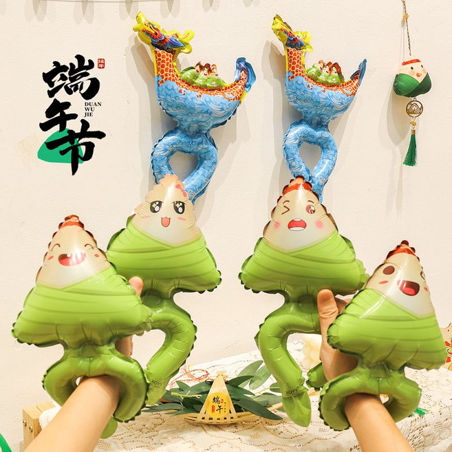 端午節粽子造型充氣手環氣球裝飾品, 1套, 【混10個裝】龍舟糉子手腕氣球-送打氣筒