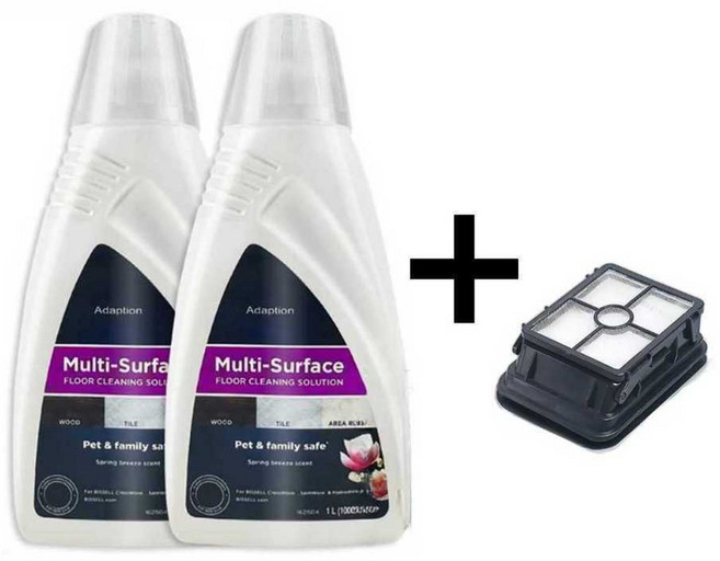 다중표면 비쎌 세정액 크로스웨이브용 1L 2세트 1+1, 세정액 1L 2병 + 필터