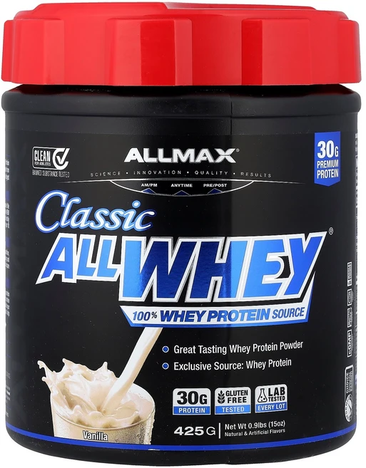 ALLMAX CLASSIC ALLWHEY® 100% Whey Protein Source Vanilla 0.9 lbs (425 g), 1개, 425g - 쿠팡