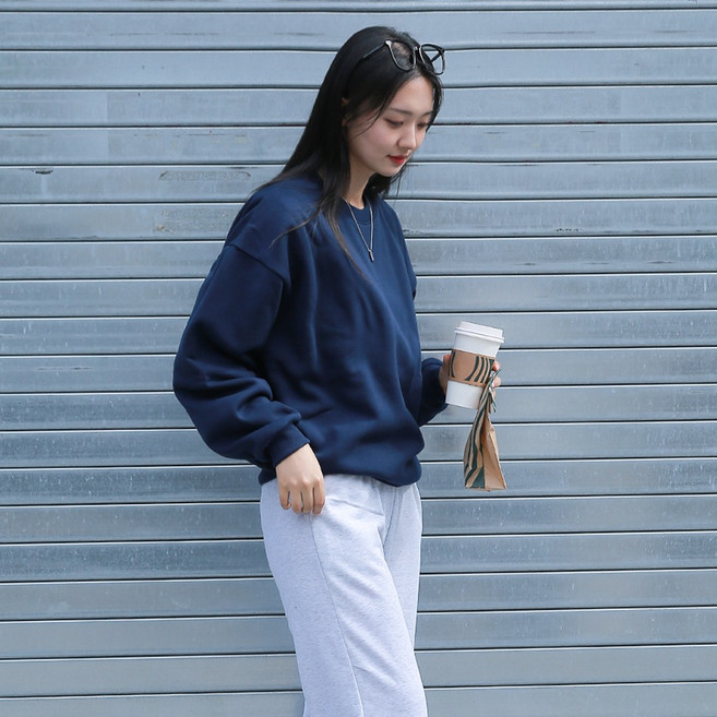 라이프롬 여성 캡내장 기모 오버핏 맨투맨 홈웨어 노브라 티안나 맨투맨