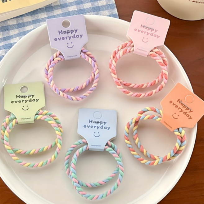 고탄력 컬러풀 트위스트 포니테일용 헤어끈 5P세트