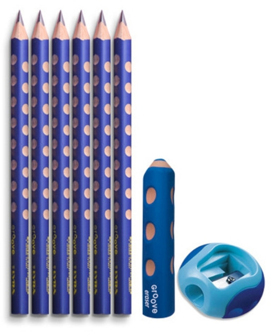 리라 그루브 점보 블루 세트 (연필 6자루 지우개 연필깎이), 1세트, 비