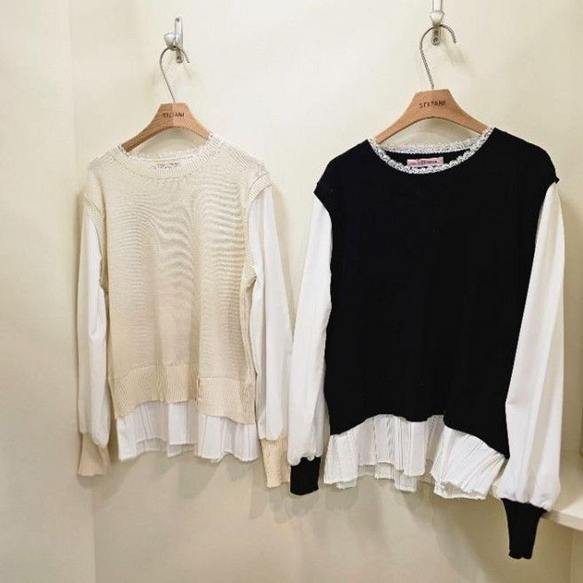 스테파니 블라우스 배색 니트 A25W5112