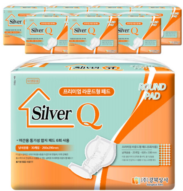 실버큐 오버나이트 라운드형(25매x8팩) 국내생산 성인용기저귀, FREE(onesize), 25개입, 8개