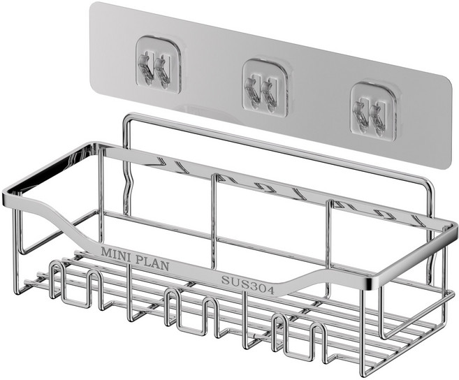 미니플랜 무타공 욕실선반 스텐 접착식 화장실선반, 실버
