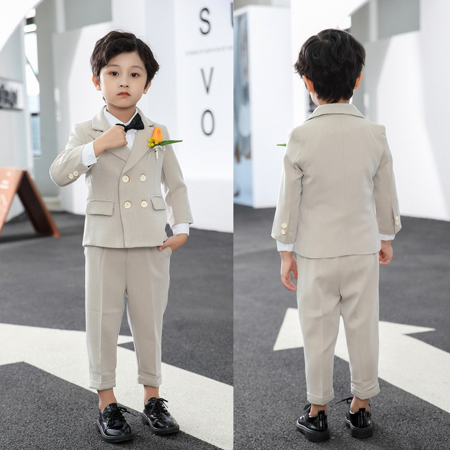 투버튼 베이지 정장 세트 4종 투피스 5-17호 아동 남아 어린이 키즈 주니어 초등학생 결혼식 하객 화동 행사 졸업 앨범 촬영 입학 생일 자켓 바지 상하 양복 턱시도 슈트 정장세트