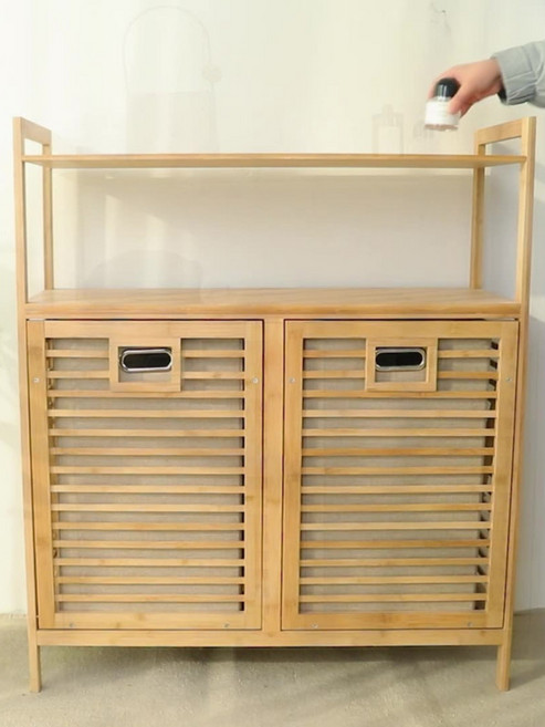 햄퍼 보관함 대나무 선반 빨래바구니 슬라이딩 수납장 분리수거함, 뒤집개식 2층 선반 40cm