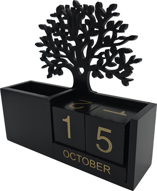 Gift Giant 만년달력 연필꽂이 펜꽂이 명함홀더, 1박스, 블랙