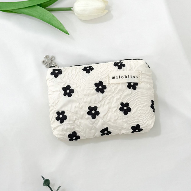 에브리테일 블랙 플라워 화장품 파우치