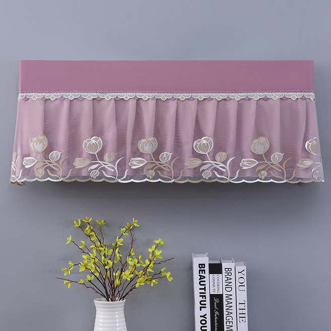 防塵空調罩 全包式 臥室掛式 蕾絲繡花 白色簡約風 免開機取下 兩用設計 #一支金香紫 #長86cm通用, 一支金香紫