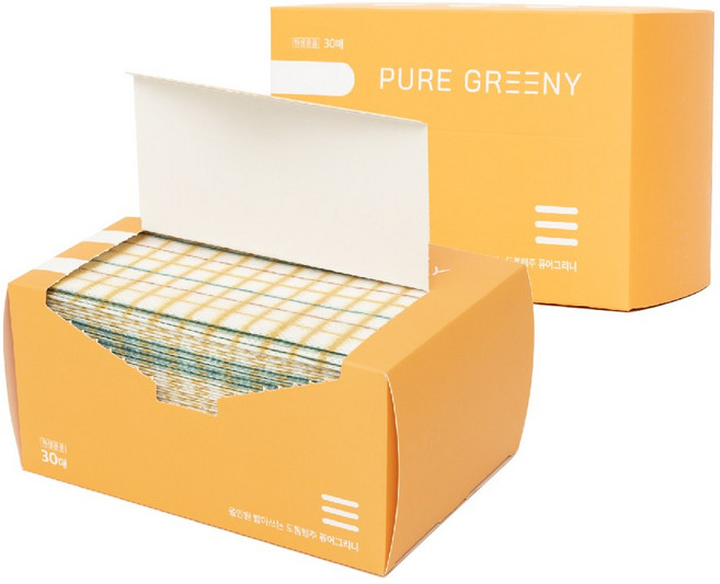1+1 퓨어그리니 올인원 빨아쓰는 도톰행주 키친타올 박스타입 30매 오렌지+오렌지, 2박스, 30개입