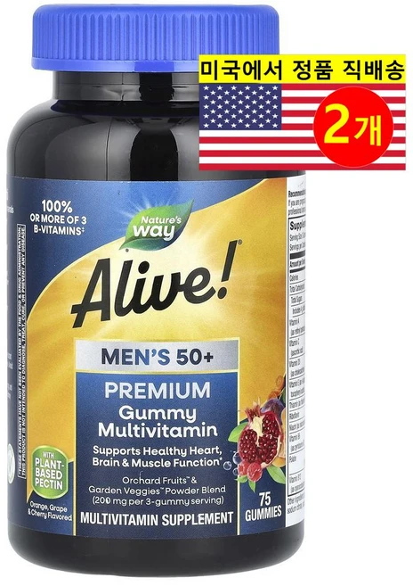 네이쳐스웨이 얼라이브! 맨 50+ 멀티비타민 프리미엄 구미, 75정, 2개 - 쿠팡