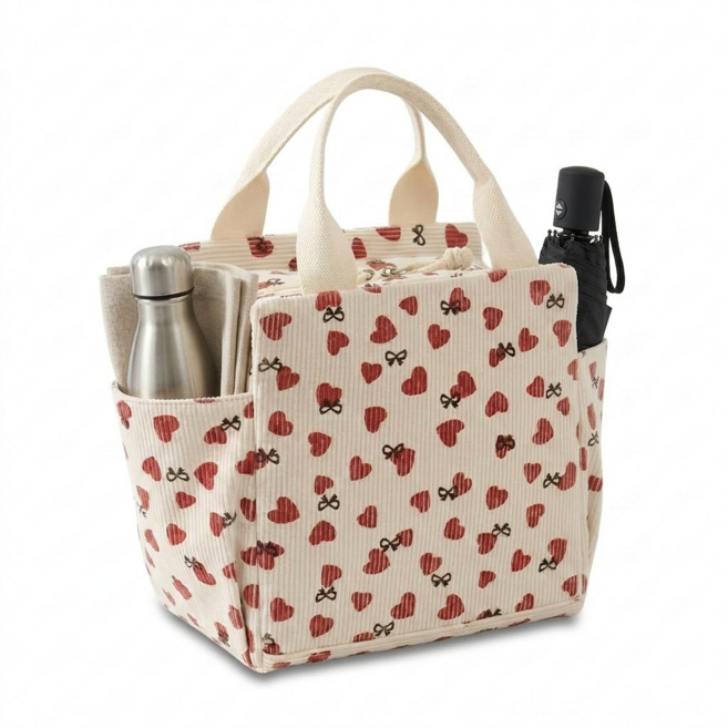 에비노 데일리 감성 도시락 보냉가방, 1개, 리본하트