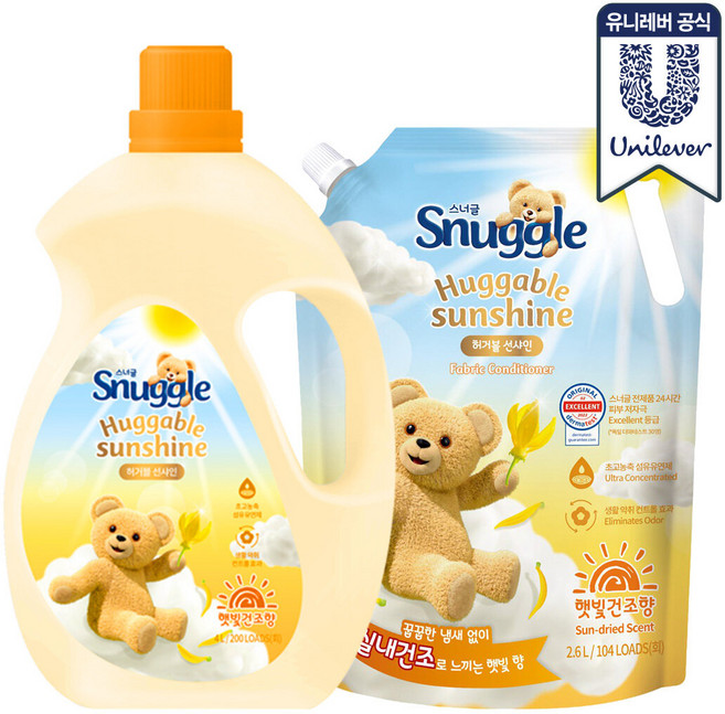 스너글 섬유유연제 4L + 2.6L (허거블 선샤인 멜로우 선샤인 2종), 멜로우 선샤인 4L + 2.6L, 1세트, 6.6L