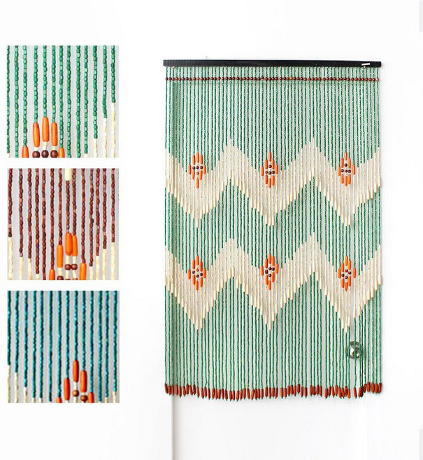 나무 구슬발 ( 빈티지 레트로 인테리어 소품 벽장식 우드발 우드볼 목각발 비즈발 현관 문발 식당 중국집 이자카야 공간분리 파티션 가리개 ), 2.  블루