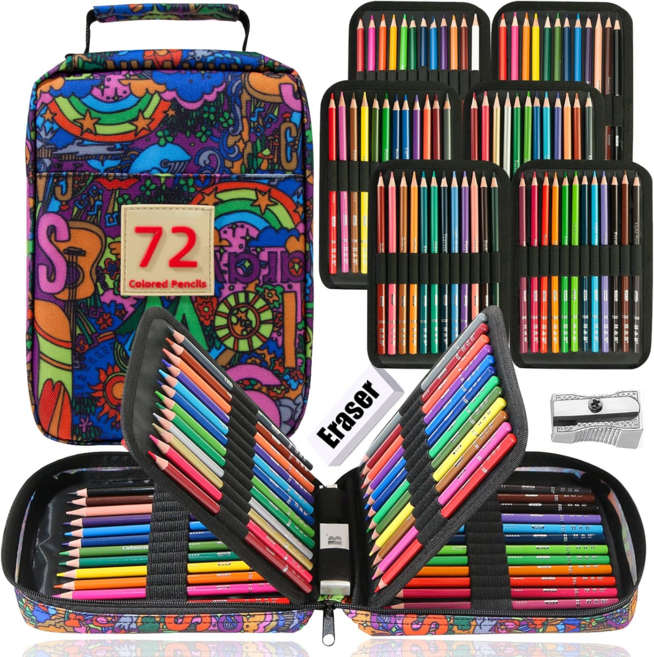 블랙우드 유성 72컬러 120컬러 페브릭 옥스포드 유성 색연필 +연필깎이+지우개, 1세트, 72색