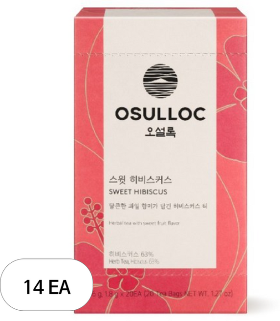 오설록 스윗 히비스커스 티백, 1.8g, 20개입, 14개