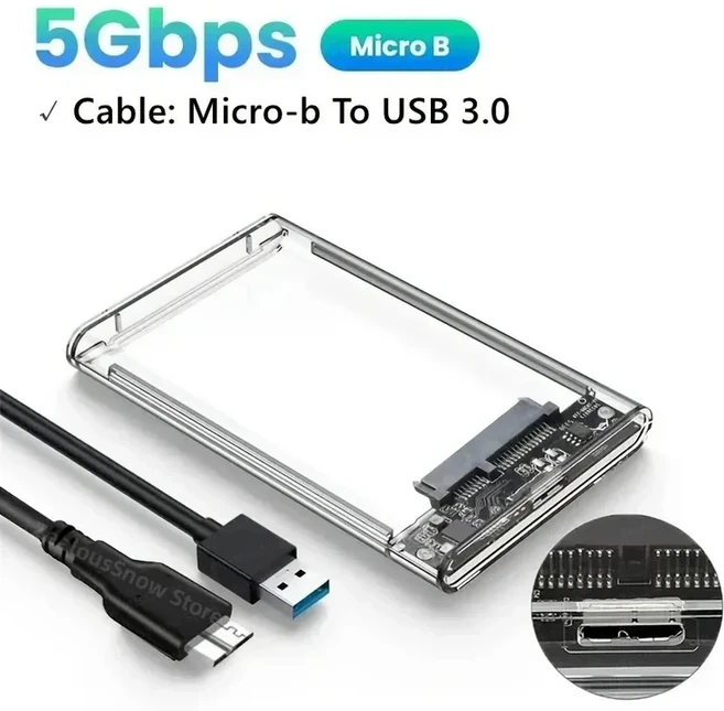 USB 3.0 외장 하드 드라이브 케이스 2.5인치 SATA to 투명 휴대용 2T HDD 무공구, 03 Micro-B to USB3.0 Tr