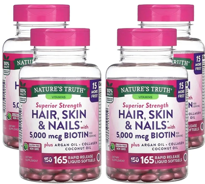 네춰스 트르스 비오틴 함유 모발 피부 & 손발톱 5 000mcg 속방형 액상 소프트젤 165정, 4팩 - 쿠팡
