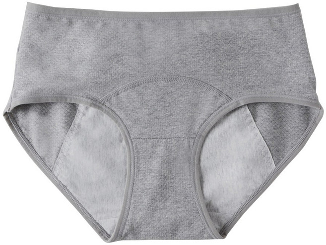 純棉呵護透氣防漏生理褲：中腰舒適月經褲, 深灰