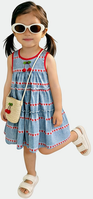 투에그 여아용 여름 체리 민소매 원피스