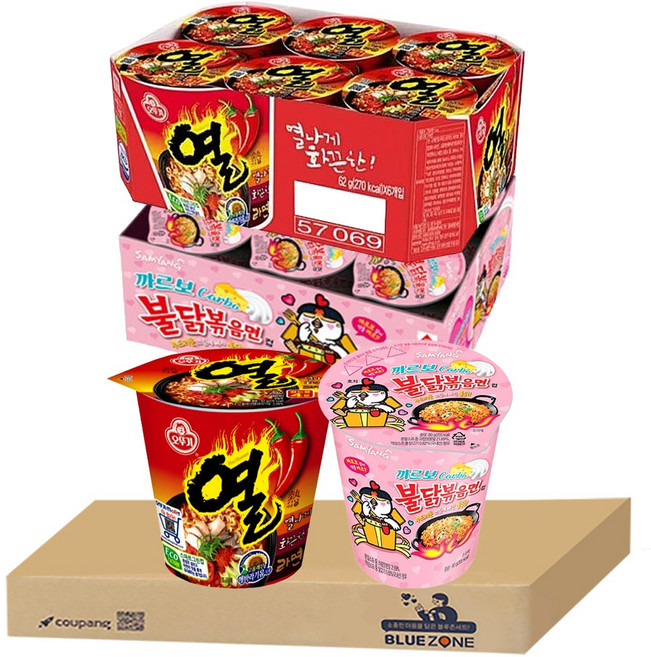 블루존 열라면 소컵라면 62g (6입) +까르보불닭 소컵라면 80g (6입)