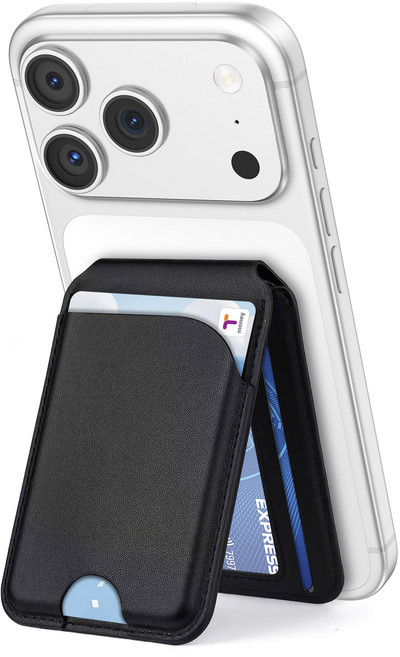 RUNDX 맥세이프 가죽 카드지갑 강자력 자석 교통카드 5장 수납 폰거치대, 1개, 블랙