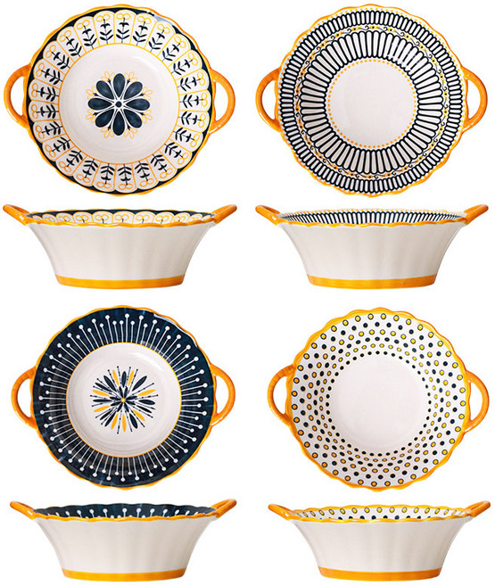 BLOWFISHFUGU 보헤미안양손 스프볼 라면그릇 대용량스프볼 25.5CM스프볼 1200ML, 4개, A+B+C+D