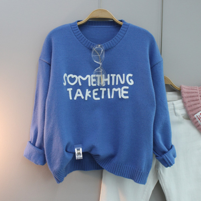 달콩 여성 라운드넥 SOME레터링세미크롭니트