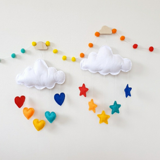 아이방꾸미기 무지개구름모빌 여자 소품, 구름&별