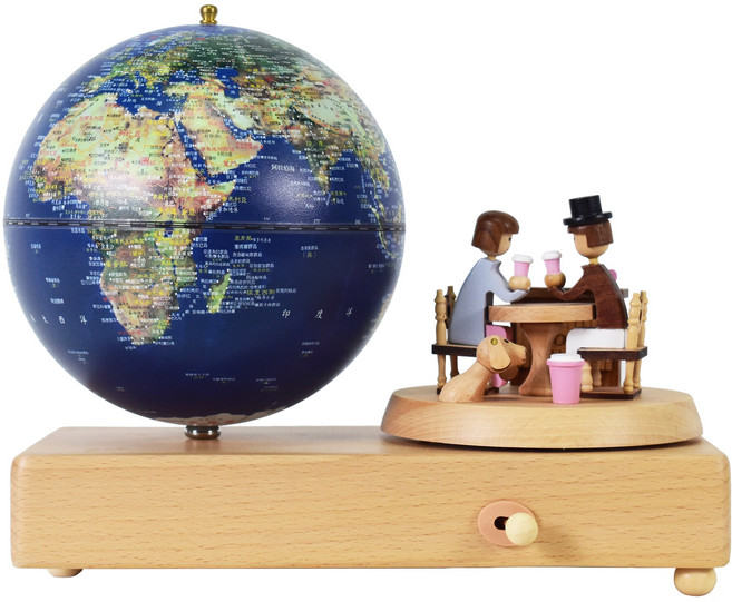 FUN GLOBE 5吋AR亮燈地球儀，情境系列，知識百科，附旋轉音樂鈴擺件, 深藍色【衛星款】（遇見款）